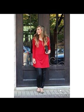 Red Long-Sleeve Tunic Top/Dress